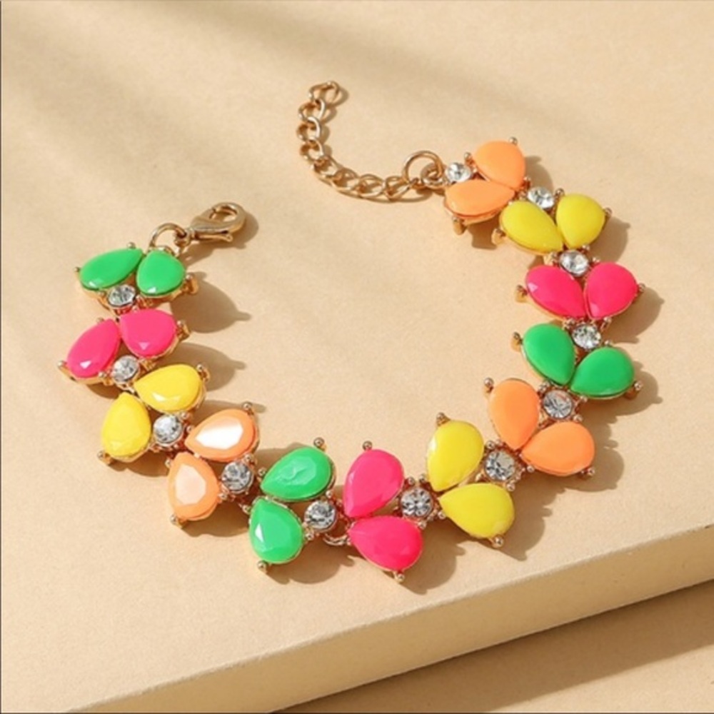 Korean ethnic style mixed media gemstone bauble bracelet NWT